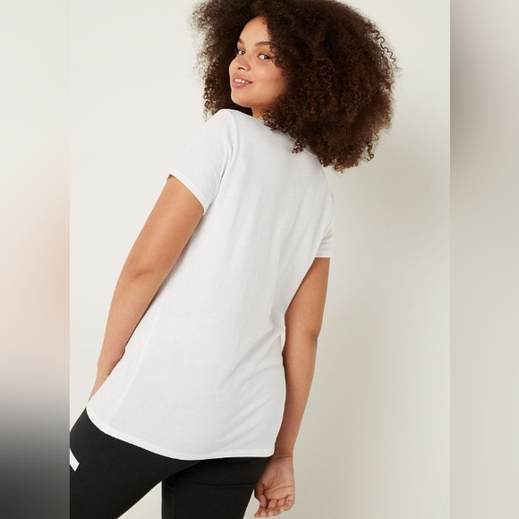 VS PINK White Pink Originals Black Glitter Shine Heart Logo Everyday Tee XL NEW - Picture 5 of 9